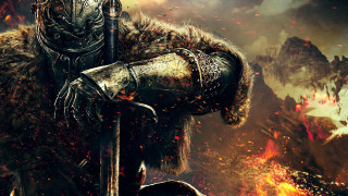 Man armor sword fire mountain 3 - a man in armor holding free wallpaper