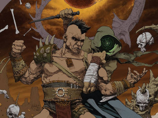 Demon skulls man knife bandages - a giant demon free wallpaper