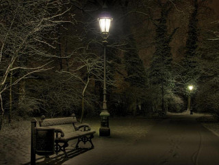 Bench snowy park night street - a bench in a snowy park free wallpaper