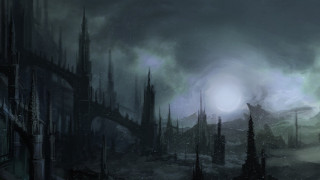 City full moon dark sky - a few building free wallpaper