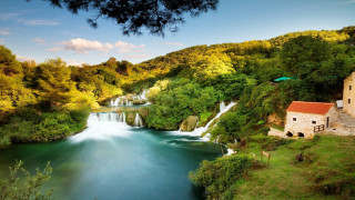 River forest hillside waterfall building - hillside free wallpaper