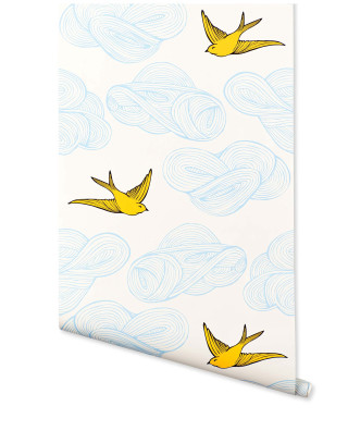 Yellow bird pattern blue background - bird free wallpaper