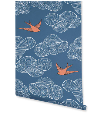 Blue orange bird pattern wallpaper - swirl free wallpaper
