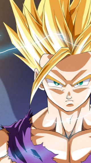 Cute blonde super saiyan green - a blue background free wallpaper