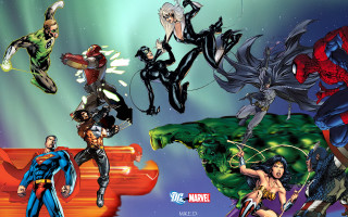 Superheroes flying arms raised faces - alan davis free wallpaper