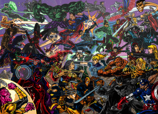 Cartoon characters purple background black - a bunch of cartoon characters free wallpaper