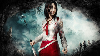 Woman red dress knife bloody - other person free wallpaper