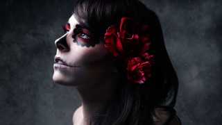 Woman makeup flowers facepaint blood - a red flower free wallpaper