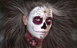 Woman white face long hair - a white mask free wallpaper
