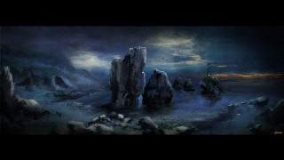 Rocky landscape water mountain dark - a rocky landscape free wallpaper