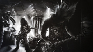 People guitars room skeleton man - a drawing of a group free wallpaper