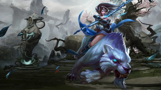 Woman riding white wolf forest - bayard wu free wallpaper