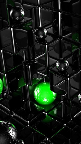 Green light black background cubes - image free wallpaper
