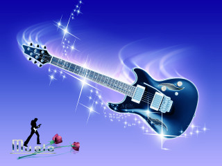 Guitar flying man walking woman - a rose free wallpaper