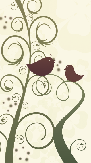 Two birds tree branch swirly - clara miller burd free wallpaper