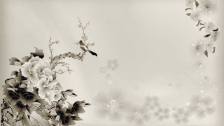 Black white flowers bird branch - modern free wallpaper