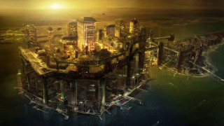 City ocean night bright yellow - yellow light free wallpaper