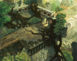 Tree building forest bridge people - andreas rocha free wallpaper