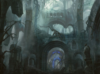Fantasy man ruined building blue - clint cearley free wallpaper