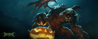 Demonic creature pumpkin mouth full - a full moon in the background free wallpaper