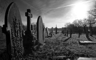 Cemetery headstones trees sunlight clouds - andrew geddes free wallpaper