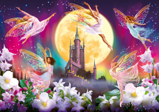 Fairy castle flying girls flowers - full free wallpaper
