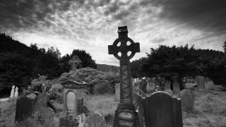 Cemetery cross hill trees bushes - a hill in the background free wallpaper