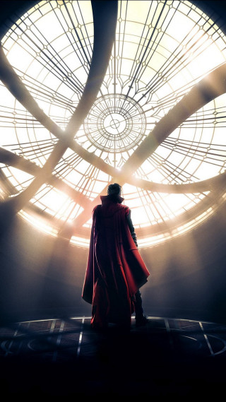 Man red cape circular window - poster art free wallpaper
