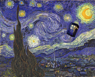 Tardish flying city starry night - postimpressionism free wallpaper