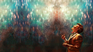Woman standing wall lights stars - a painting of a woman free wallpaper