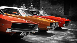 Old cars parked street people - a row free wallpaper for desktop