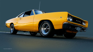 Yellow muscle car dark background - the front of the car free wallpaper