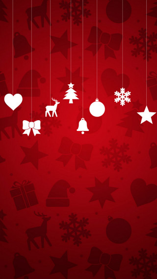 Red background white christmas decorations - naive free wallpaper