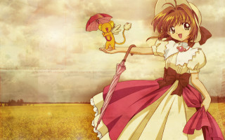 Girl umbrella cat cloudy sky - a yellow bird free wallpaper