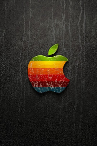 Apple logo black leather rainbow 3 - a green leaf free wallpaper