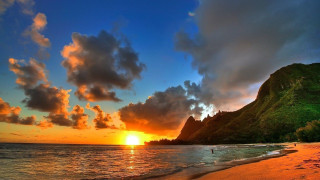 Tropical sunset beach mountain person - tropical free wallpaper