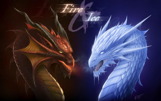 Blue red dragon heads fire - ice free wallpaper