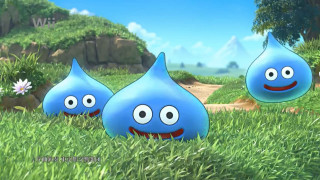 Three blue water drops grass - a flower in the background free wallpaper