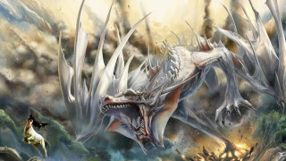 Dragon attacking horse forest dog - nearby free wallpaper