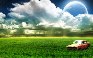 Truck field moon sky large - a moon in the sky above free wallpaper