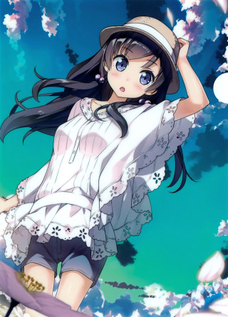 Girl hat dress clouds hands - the wind free wallpaper
