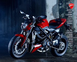 Red motorcycle dark room brick - duccio free wallpaper