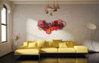 Yellow couch large painting lamp - a lamp free wallpaper