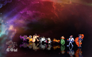 Cartoon characters galaxy background night - a group of cartoon characters free wallpaper