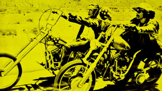 Motorcycle men desert yellow background - two man free wallpaper