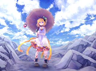 Girl umbrella snow mountains clouds - blue sky free wallpaper