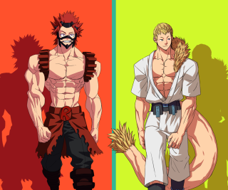 Anime characters standing colorful background - female free wallpaper