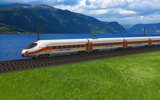 Train water mountains sky nature - a train free wallpaper