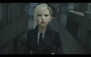 Woman suit tie hallway cigarette - her mouth free wallpaper