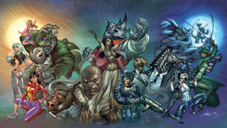 Cartoon characters group blue background 13 - michael kaluta free wallpaper